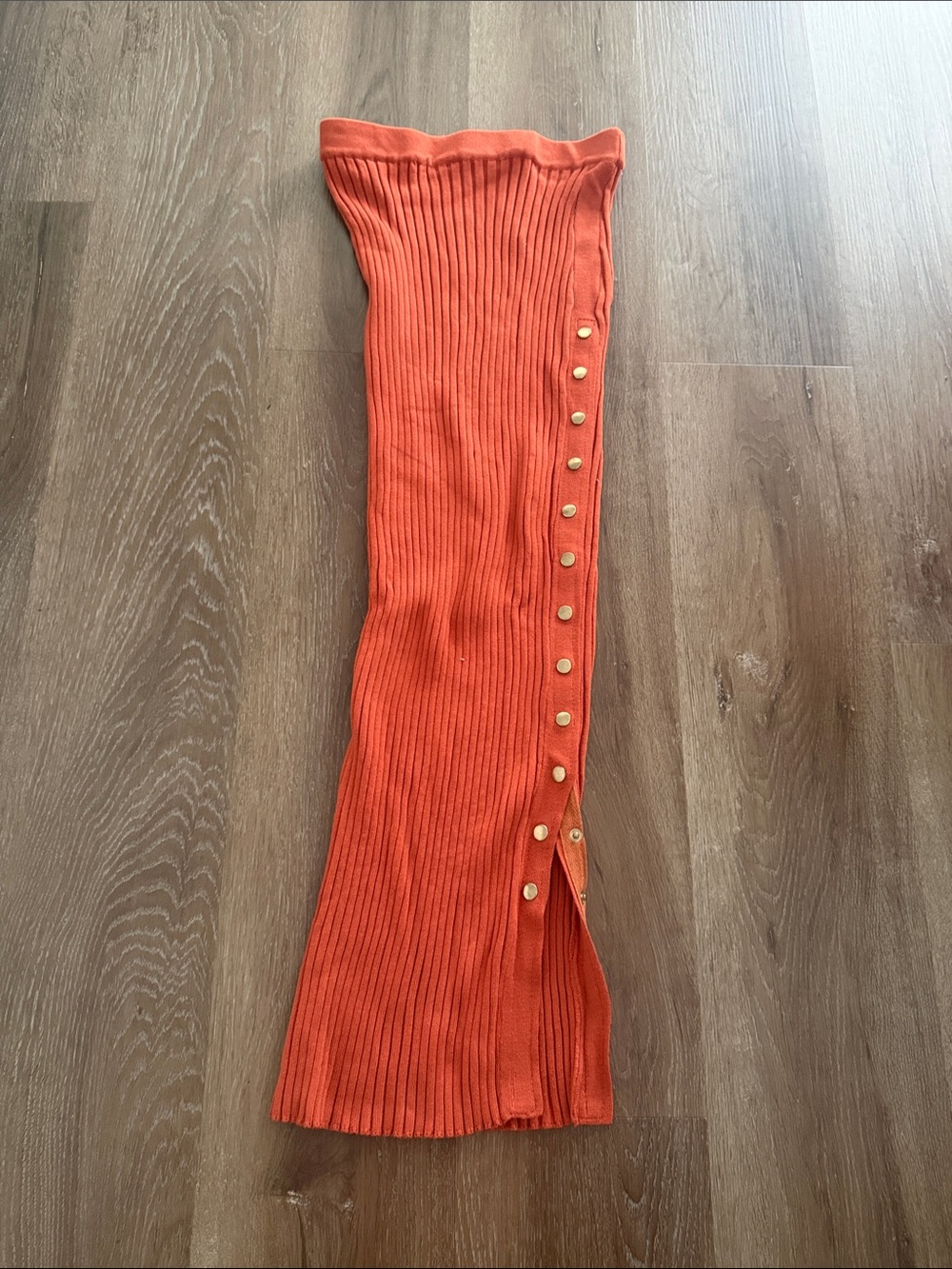 Hera Collection Orange Ribbed Midi Dress with Gold Buttons